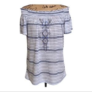 Fred David Off the Shoulder Blue & White Summer Top